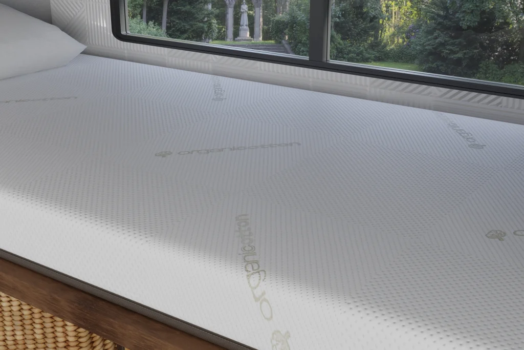 Cover close up of bunk mattress in RV camper